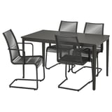 TEGELÖN / VÄSMAN Table+4 chairs w armrests, outdoor, dark grey/black/black