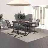TEGELÖN / VÄSMAN Table+4 chairs w armrests, outdoor, dark grey/black/black