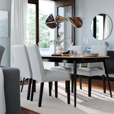TJÄRKIL / BERGMUND Table and 4 chairs, black walnut veneer/Orrsta light grey, 180x100 cm