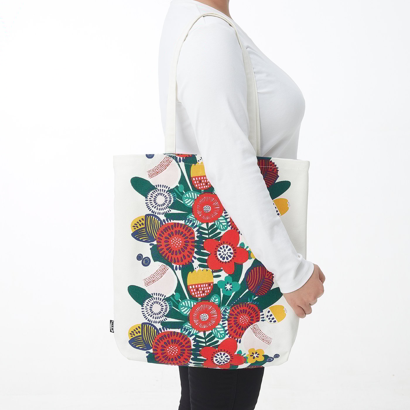 TJEJEN Tote bag white, multicolour flower IKEA