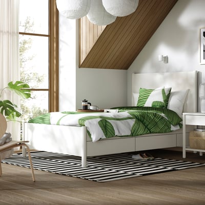 TONSTAD Bed frame with storage, off-white/Luröy, 120x200 cm