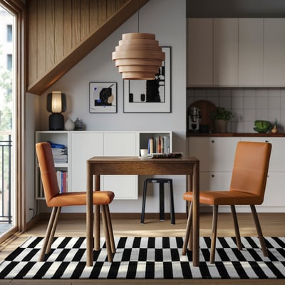 TONSTAD / TONSTAD Table and 2 chairs, brown oak veneer/Bomstad golden brown brown oak effect, 80/120x70 cm