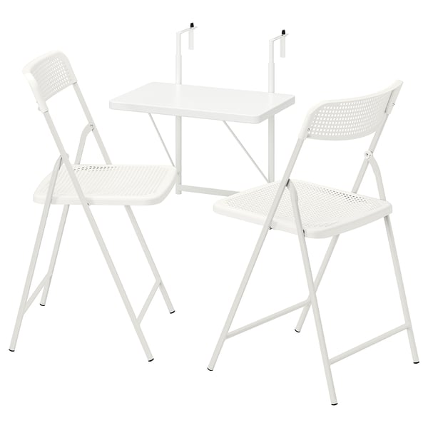 TORPARÖ Table f wall+2 fold chairs, outdoor, white/white, 50x35 cm