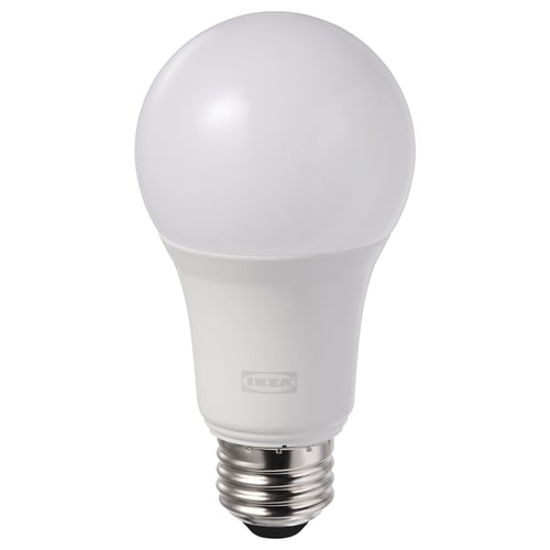 Ikea TRÅDFRI smart bulb, white, spherical with e26 base.