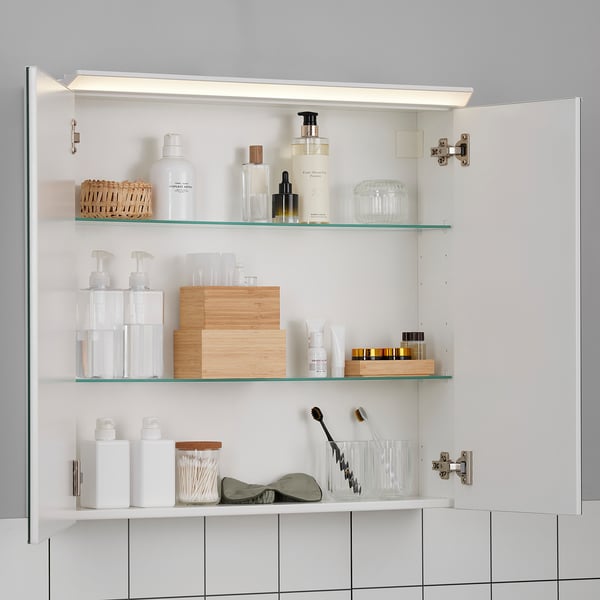 TREASJÖN Mirror cab 2 door/built-in lighting, 80x17x75 cm