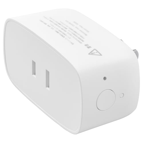 This image shows a TRETAKT white smart plug, compact, rectangular, made of polycarbonate plastic, for remote control of home appliances.