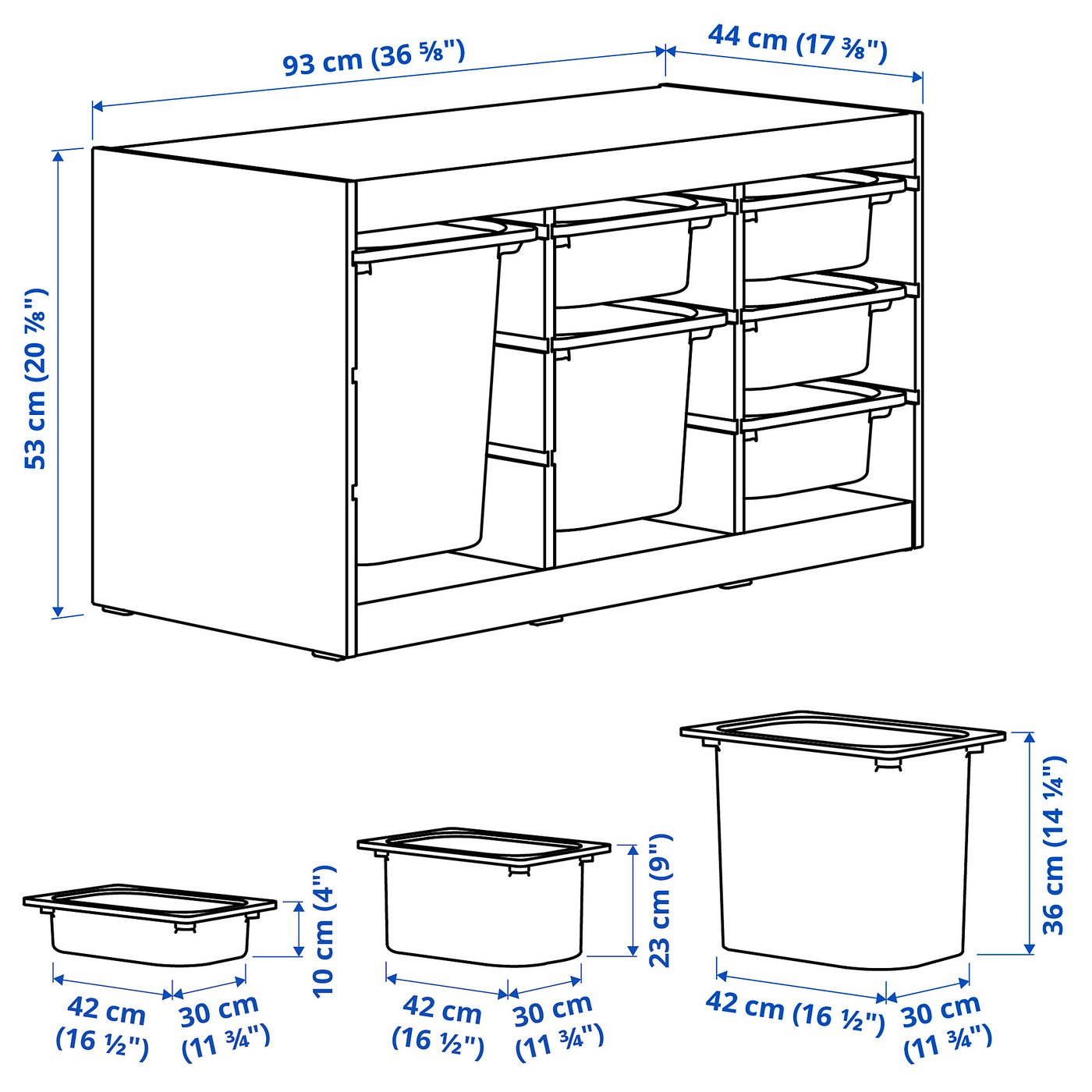 TROFAST storage combination with boxes, light white stained pine
