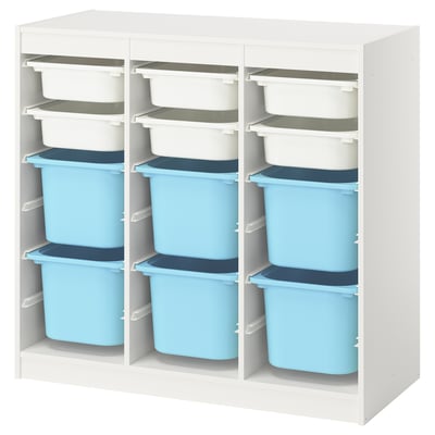 TROFAST Storage combination with boxes, room divider/white light blue, 99x44x95 cm
