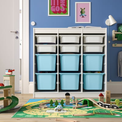 TROFAST Storage combination with boxes, room divider/white light blue, 99x44x95 cm