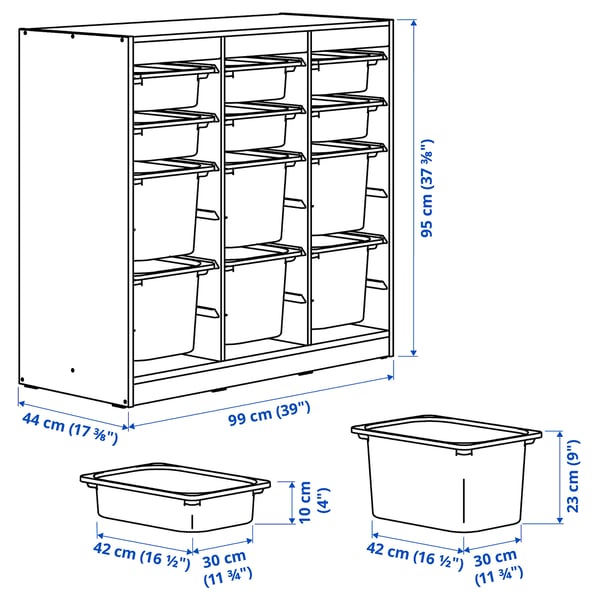 TROFAST Storage combination with boxes, room divider/white light blue, 99x44x95 cm