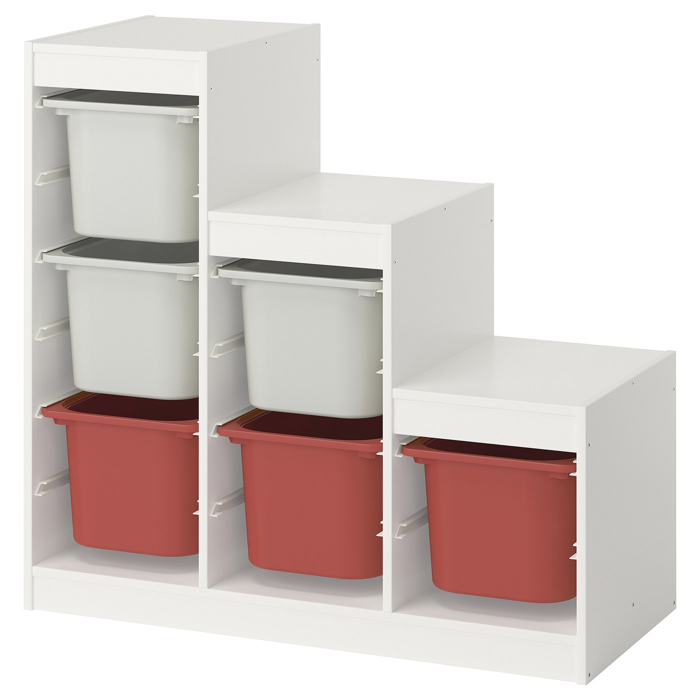 TROFAST storage combination with boxes, white grey/red, 99x44x95