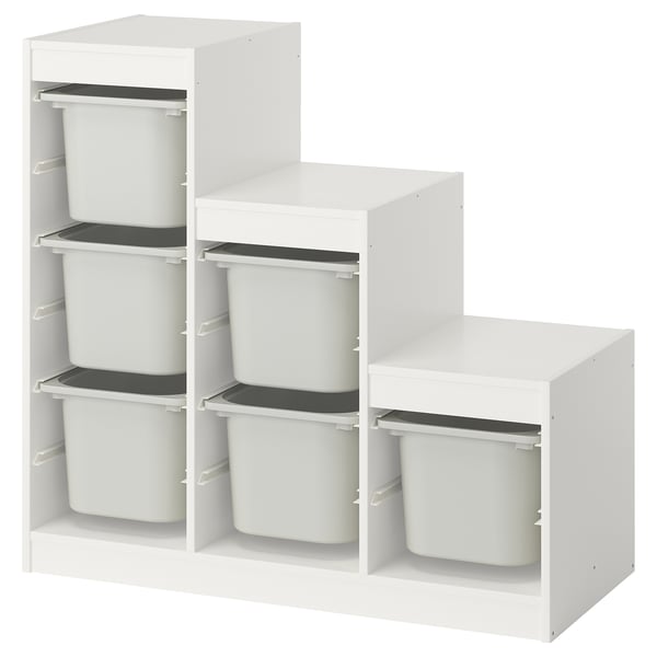 TROFAST Storage combination with boxes, white/grey, 99x44x95 cm