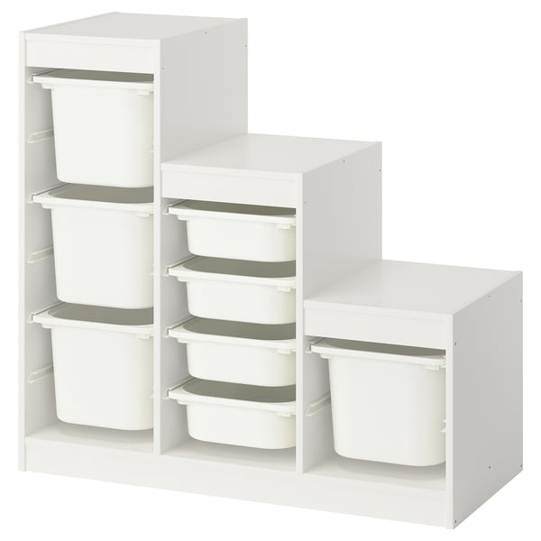 TROFAST Storage combination with boxes, white/white, 99x44x95 cm