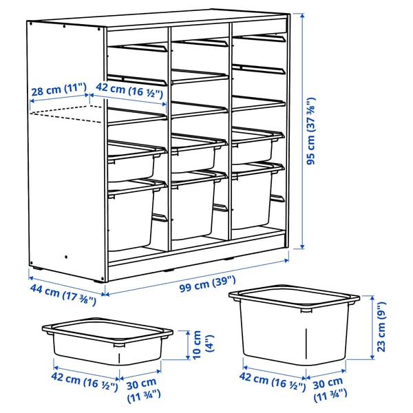 TROFAST Storage combination, with shelves/boxes room divider/white light blue, 99x44x95 cm