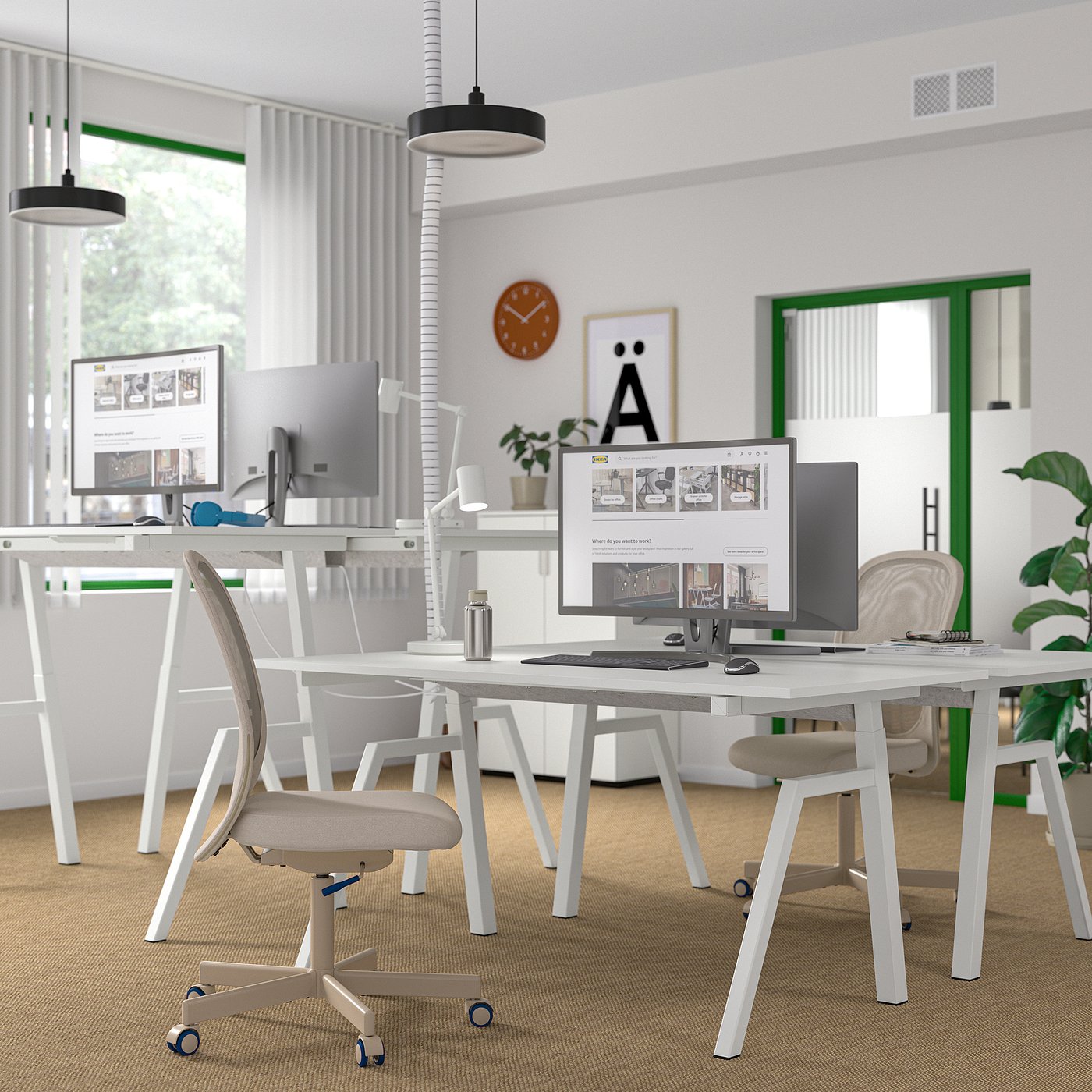 TROTTEN desk sit/stand, electric/white, 160x80 cm - IKEA