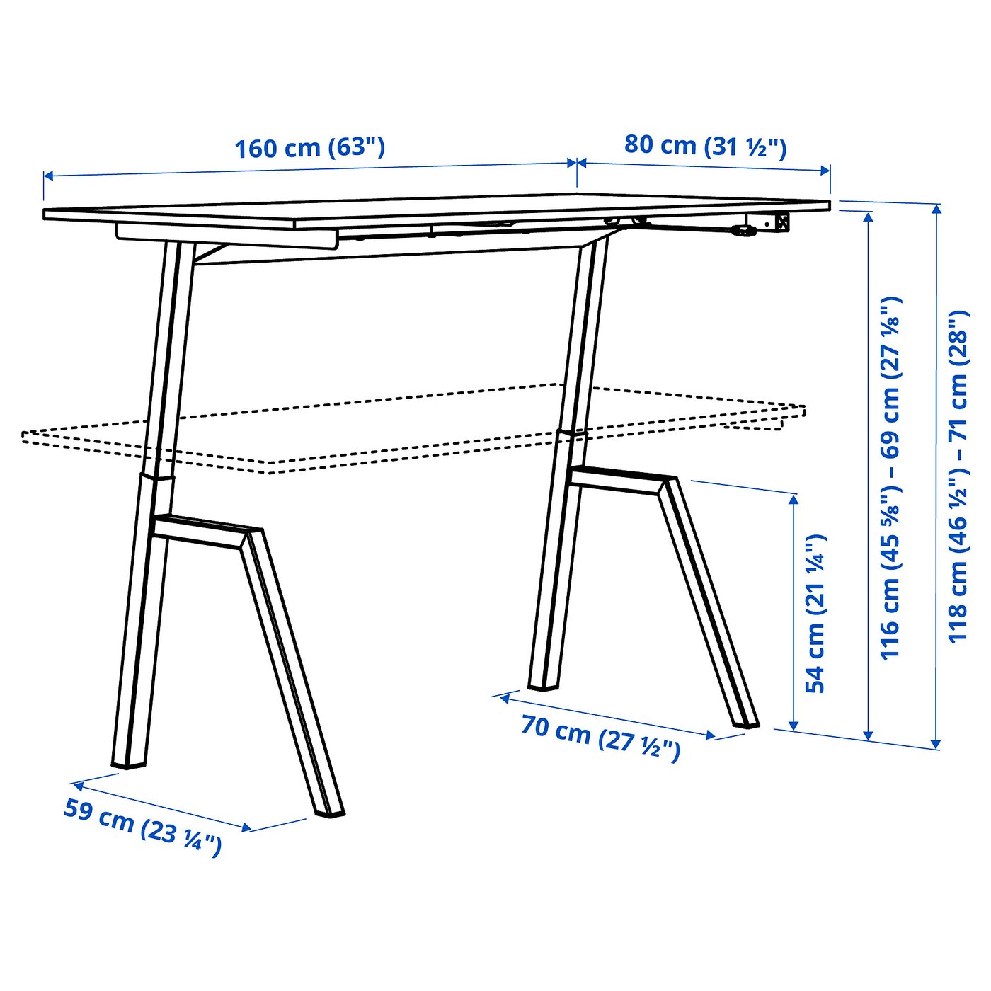 TROTTEN desk sit/stand, electric/white, 160x80 cm - IKEA