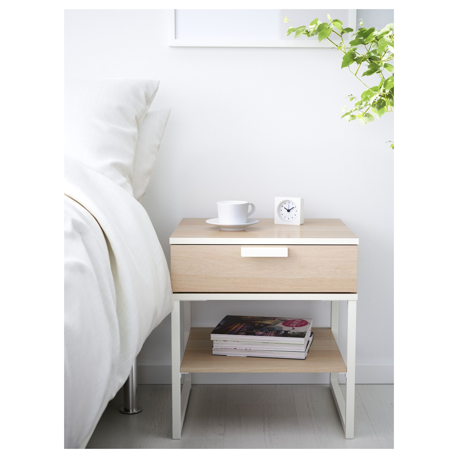 TRYSIL Bedside table, white stained oak effect/white, 45x40 cm IKEA