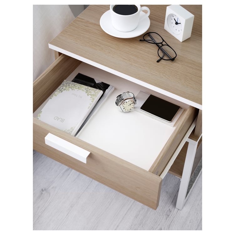 TRYSIL Bedside table, white stained oak effect/white, 45x40 cm IKEA