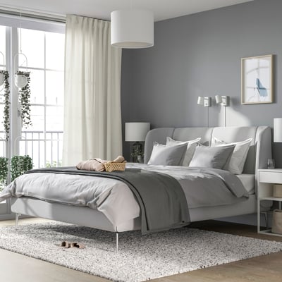 TUFJORD Upholstered bed frame, Tallmyra white/black, 160x200 cm