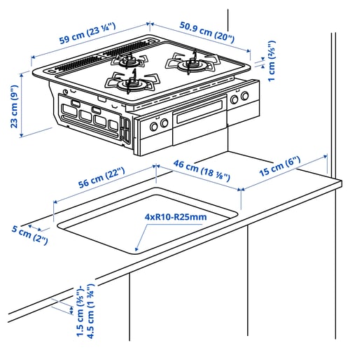 Illustration with measurements for the product: TYNDERÖ.