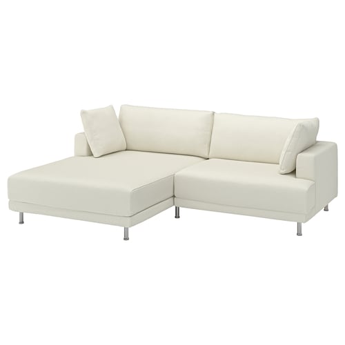 Beige UPPÅKRA sectional sofa, plush cushions, chrome legs.