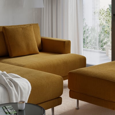 UPPÅKRA 3-seat modular sofa, with chaise longue, left with footstool/Samsala yellow-brown