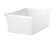 A white rectangular storage box made of plastic. It has no lid and is empty, ready for organising items.