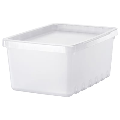 A white, rectangular UPPSNOFSAD plastic storage box. It is sturdy and durable, designed for organising small items.