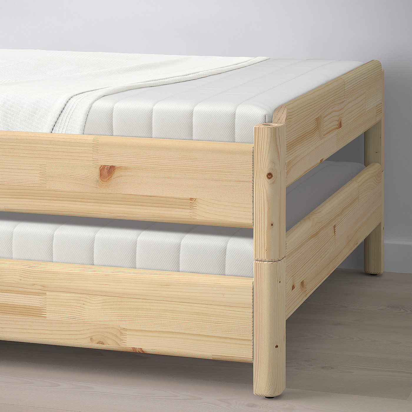 UTÅKER stackable bed with 2 mattresses, pine/Ånnfjället super firm