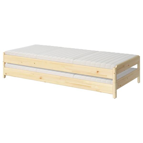 UTÅKER Stackable bed with 2 mattresses, pine/Ånnfjället super firm, 80x200 cm