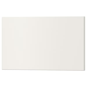 The UTRUSTA drawer front is white, rectangular, with smooth edges and a lacquered finish, made of fiberboard.