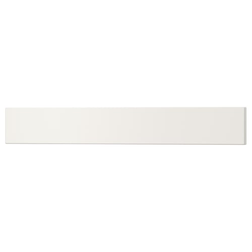 A white UTRUSTA drawer front made of acrylic-painted fibreboard. Its rectangular with smooth, clean edges and a modern design.