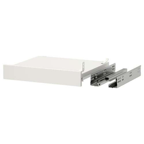 UTRUSTA white pull-out shelf, metal runners, melamine finish, rectangular, sleek design.