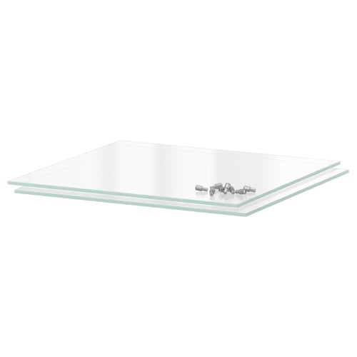 Clear glass UTRUSTA shelf, rectangular shape, simple design.