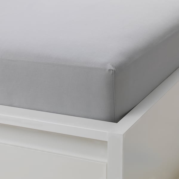 VÄGTISTEL Fitted sheet, light grey, 90x200 cm