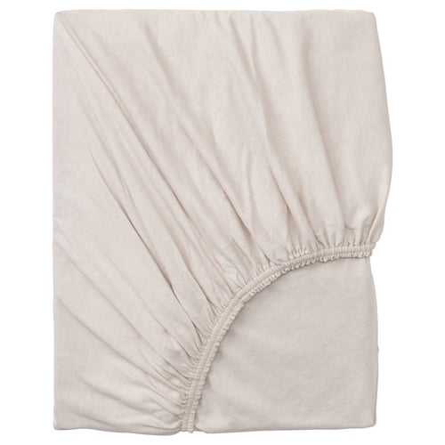 VÅRVIAL light grey fitted sheet, cotton, ruched edges.
