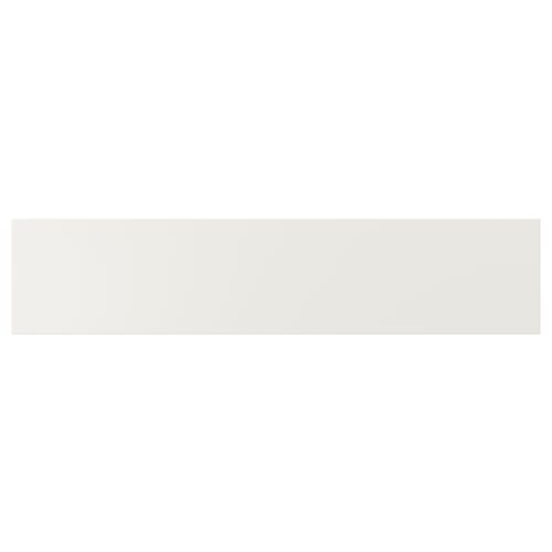 Ikea VEDDINGE white kitchen fronts, sleek, modern design, fibreboard material.