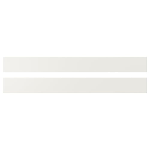White VEDDINGE kitchen cabinet fronts, smooth and sleek, modern design, made from fibreboard with polyurethane and acrylic paint.