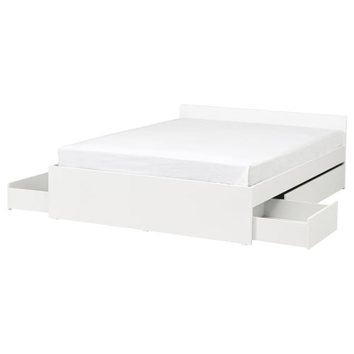 VIHALS Bed frame with 4 storage boxes, white/Lillhällan, 160x200 cm