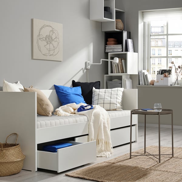 VIHALS Day-bed with storage/1 mattress, white/Ånnfjället super firm, 80x200 cm