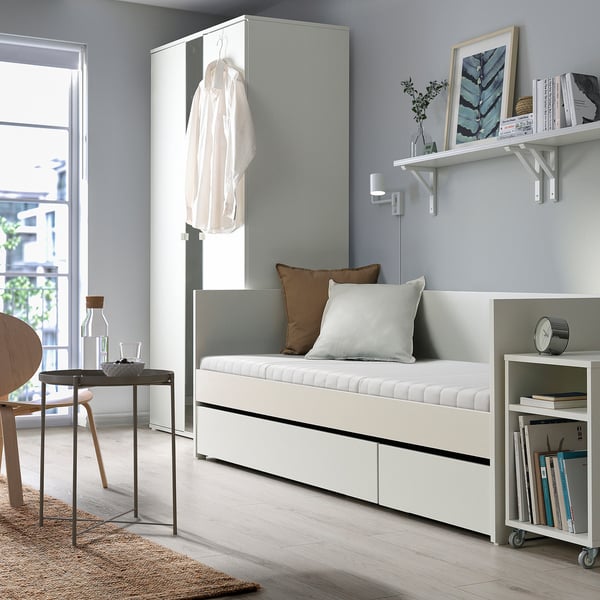 VIHALS Day-bed with storage/1 mattress, white/Ånnfjället super firm, 80x200 cm
