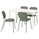 Modern white square VIHALS dining set with green chairs, sleek metal legs, minimalist design, perfect for small spaces.