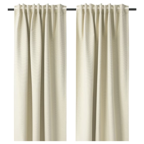 VILBORG curtains, beige, privacy fabric, wavy pattern, rod-pocket.