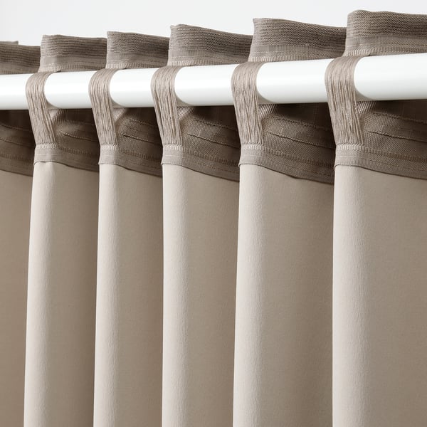 VILBORG Room darkening curtains, 1 pair, dark grey-beige/with heading tape, 145x178 cm