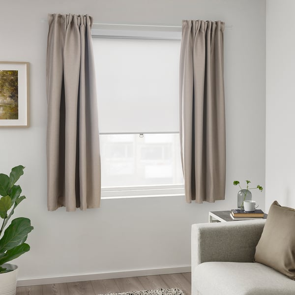 VILBORG Room darkening curtains, 1 pair, dark grey-beige/with heading tape, 145x135 cm