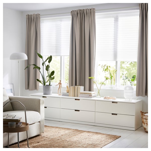 VILBORG Room darkening curtains, 1 pair, dark grey-beige/with heading tape, 145x178 cm