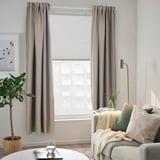 VILBORG Room darkening curtains, 1 pair, dark grey-beige/with heading tape, 145x200 cm