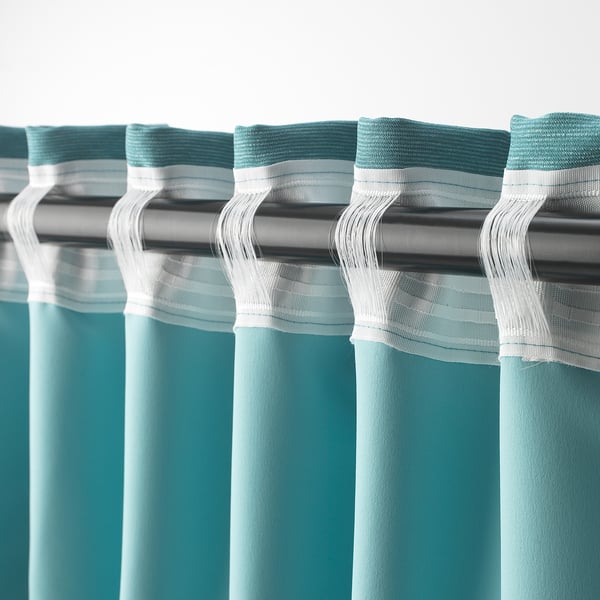 VILBORG Room darkening curtains, 1 pair - turquoise - IKEA