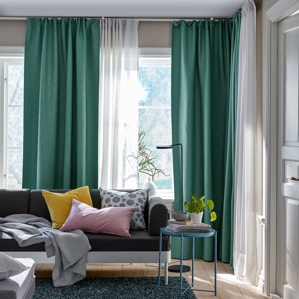 Vilborg Room Darkening Curtains 1 Pair Green Ikea