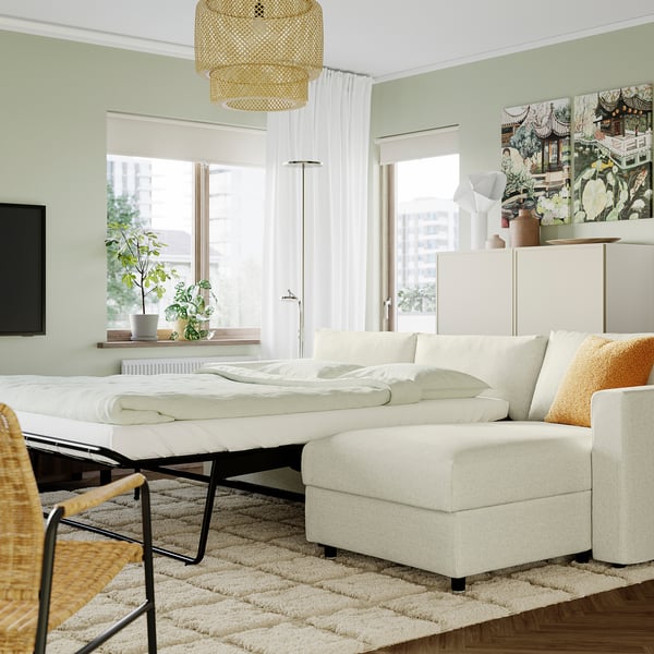 VIMLE 3-seat sofa-bed with chaise longue, Gunnared beige